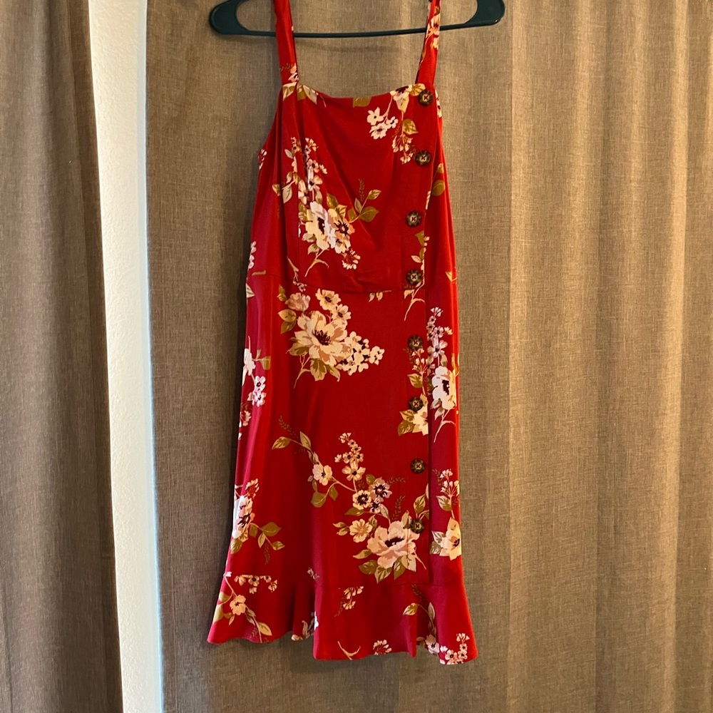 Xhiliration Sundress- Red Orange Hawaiian Print